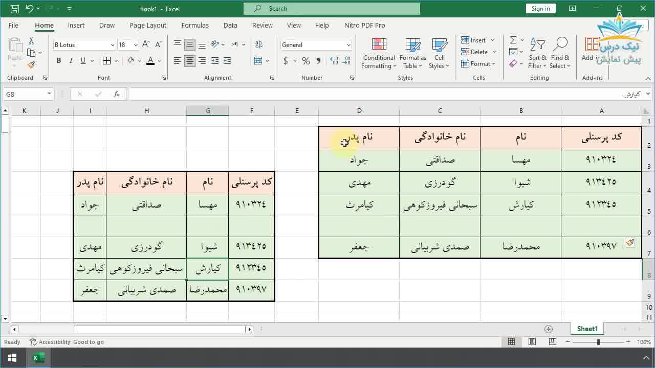کار با سلول‌ها در اکسل، آموزش نرم افزار اکسل (Excel)_ آکادمی نیک درس